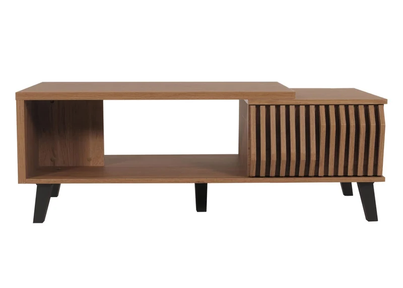 Table basse table d'appoint deux étagères et deux tiroirs 44x120x65 cm marron 04_0008451