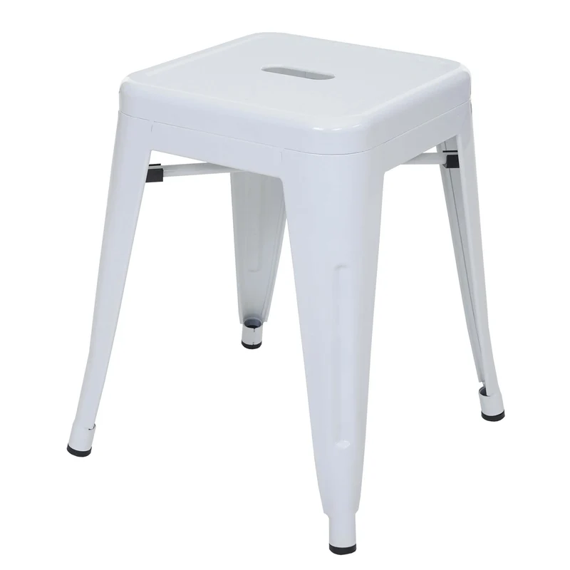 Tabouret bas en métal design industriel empilable blanc 04_0008597