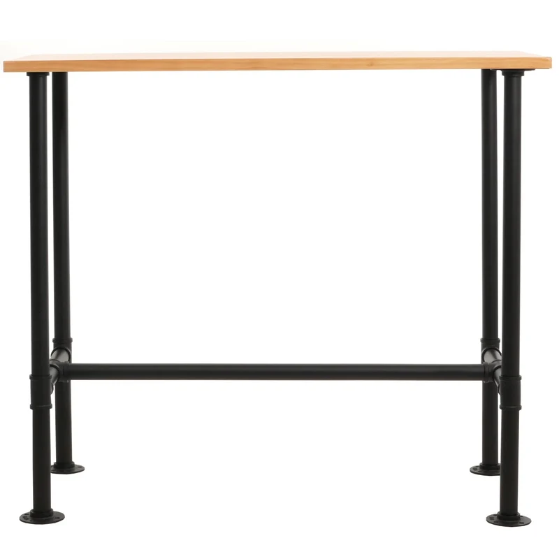 Table de bar comptoir bistro avec repose pieds cadre en métal siège en bois de pin 108x120x61 cm 04_0008518
