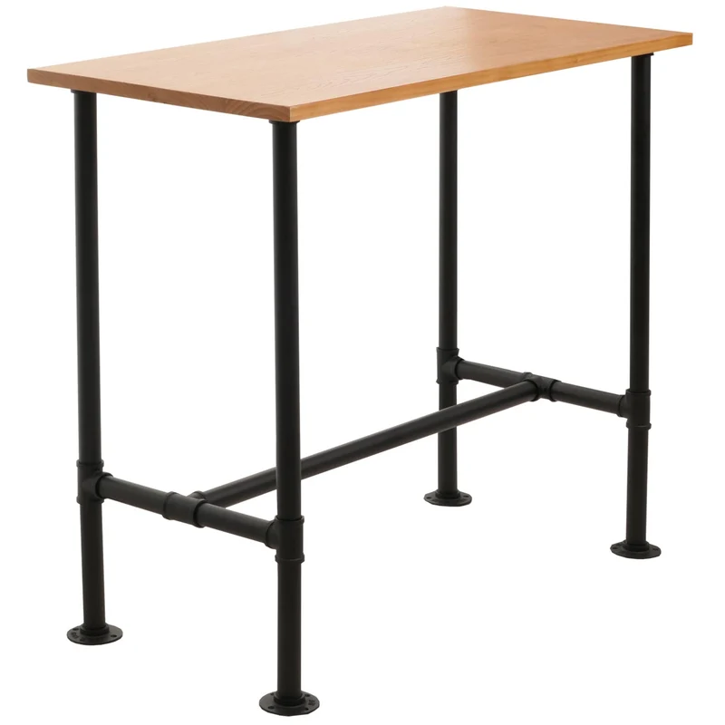 Table de bar comptoir bistro avec repose pieds cadre en métal siège en bois de pin 108x120x61 cm 04_0008518