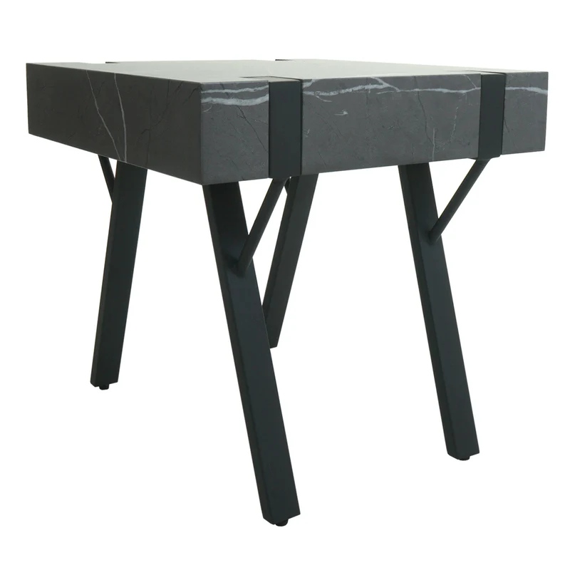 Table d'appoint table basse chevet 50x50x50 cm cadre en fer plateau en MDF aspect marbre gris 04_0008497