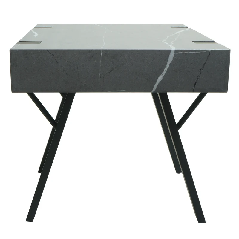 Table d'appoint table basse chevet 50x50x50 cm cadre en fer plateau en MDF aspect marbre gris 04_0008497