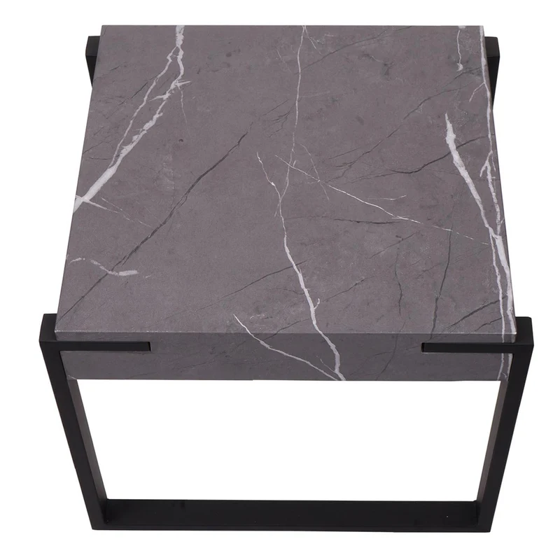 Table d'appoint table basse en métal 51x50x54 cm MDF aspect marbre gris 04_0008495