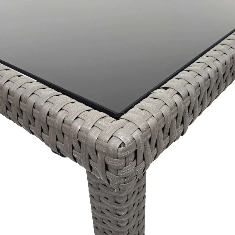 Table de jardin en polyrotin gris plateau de table en verre balcon 120 x 75 cm 04_0008549