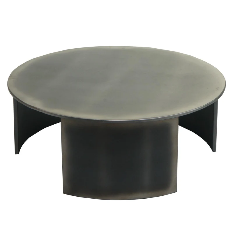 Table basse table d'appoint design industriel ronde diamètre 80 cm en bois aspect métal brossé 04_0008441