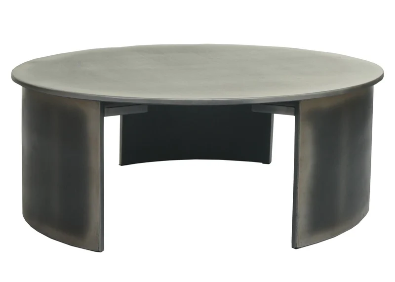 Table basse table d'appoint design industriel ronde diamètre 80 cm en bois aspect métal brossé 04_0008441