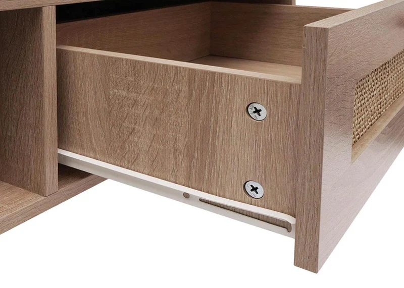 Table basse table d'appoint avec tiroir kubu rotin bois mélamine 37 x 110 x 59 cm aspect chêne 04_0008449