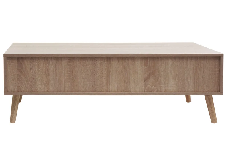 Table basse table d'appoint avec tiroir kubu rotin bois mélamine 37 x 110 x 59 cm aspect chêne 04_0008449