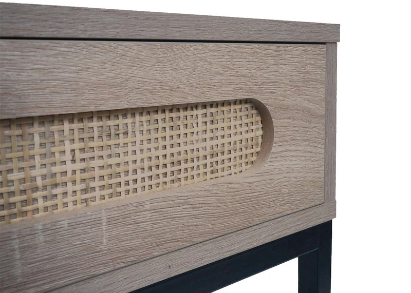 Table basse table d'appoint avec deux tiroirs kubu rotin bois mélamine aspect chêne 04_0008450