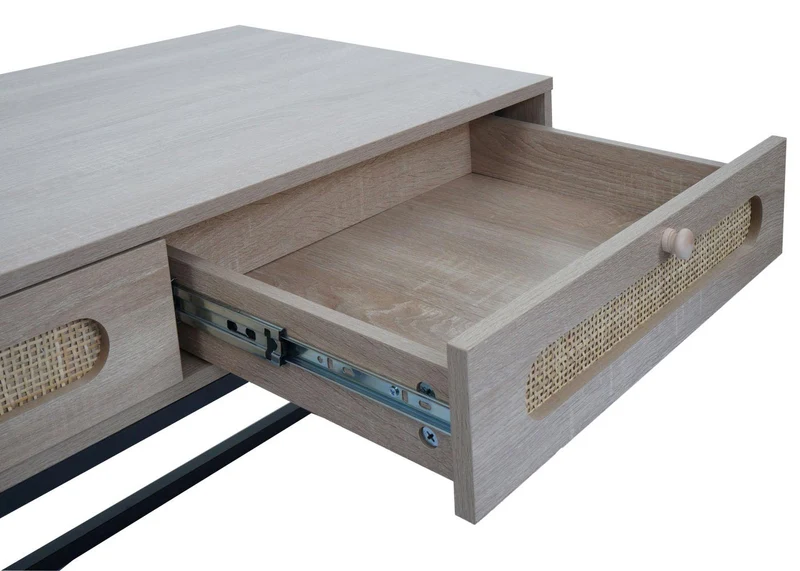 Table basse table d'appoint avec deux tiroirs kubu rotin bois mélamine aspect chêne 04_0008450