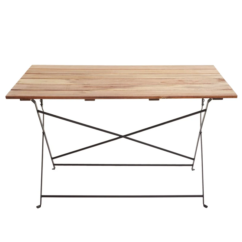 Table de jardin pliable en bois d'acacia et acier 120 x 60 cm couleur naturelle 04_0008538