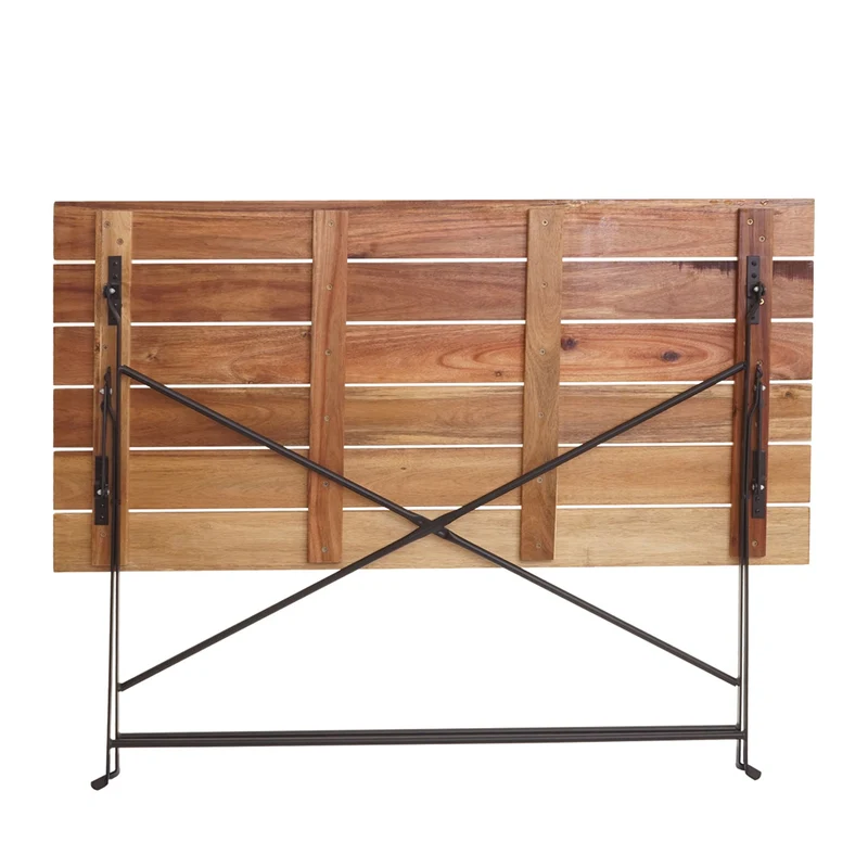 Table de jardin pliable en bois d'acacia et acier 120 x 60 cm couleur naturelle 04_0008538