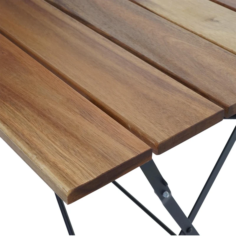 Table de jardin pliable en bois d'acacia et acier 120 x 60 cm couleur naturelle 04_0008538