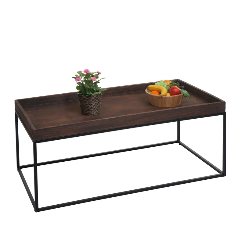 Table basse table d'appoint en bois et métal 46 x 110 x 60 cm marron foncé 04_0008434