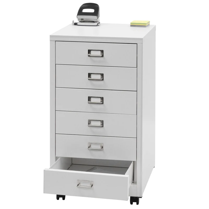 Caisson à tiroirs armoire de bureau 75 x 40 x 41 cm 6 tiroirs métal blanc 04_0008272