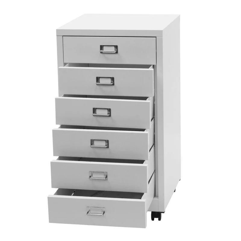 Caisson à tiroirs armoire de bureau 75 x 40 x 41 cm 6 tiroirs métal blanc 04_0008272