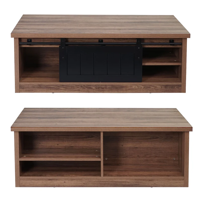 Table basse table d'appoint porte coulissante 6 compartiments de rangement 44x120x60 cm MDF marron 04_0008436