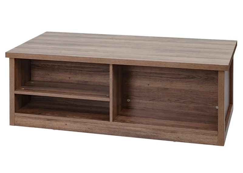 Table basse table d'appoint porte coulissante 6 compartiments de rangement 44x120x60 cm MDF marron 04_0008436