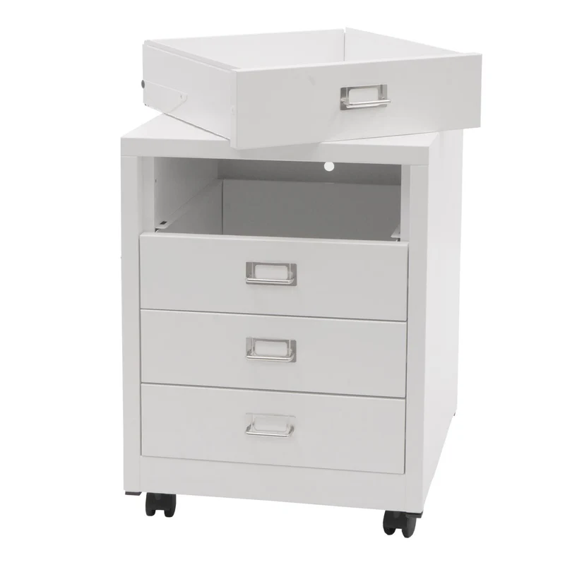Caisson à tiroirs meuble de bureau 55 x 40 x 41 cm 4 tiroirs en acier blanc 04_0008266