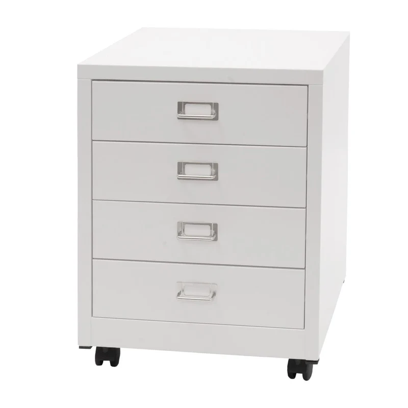 Caisson à tiroirs meuble de bureau 55 x 40 x 41 cm 4 tiroirs en acier blanc 04_0008266