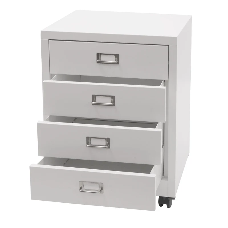 Caisson à tiroirs meuble de bureau 55 x 40 x 41 cm 4 tiroirs en acier blanc 04_0008266