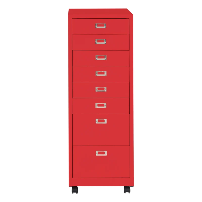Caisson à tiroirs meuble de bureau 115 x 40 x 41 cm 8 tiroirs en acier rouge 04_0008265