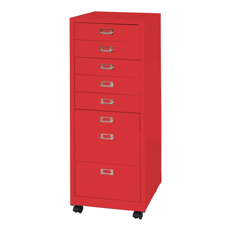 Caisson à tiroirs meuble de bureau 115 x 40 x 41 cm 8 tiroirs en acier rouge 04_0008265