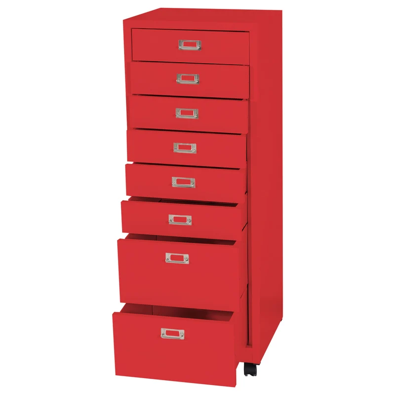 Caisson à tiroirs meuble de bureau 115 x 40 x 41 cm 8 tiroirs en acier rouge 04_0008265
