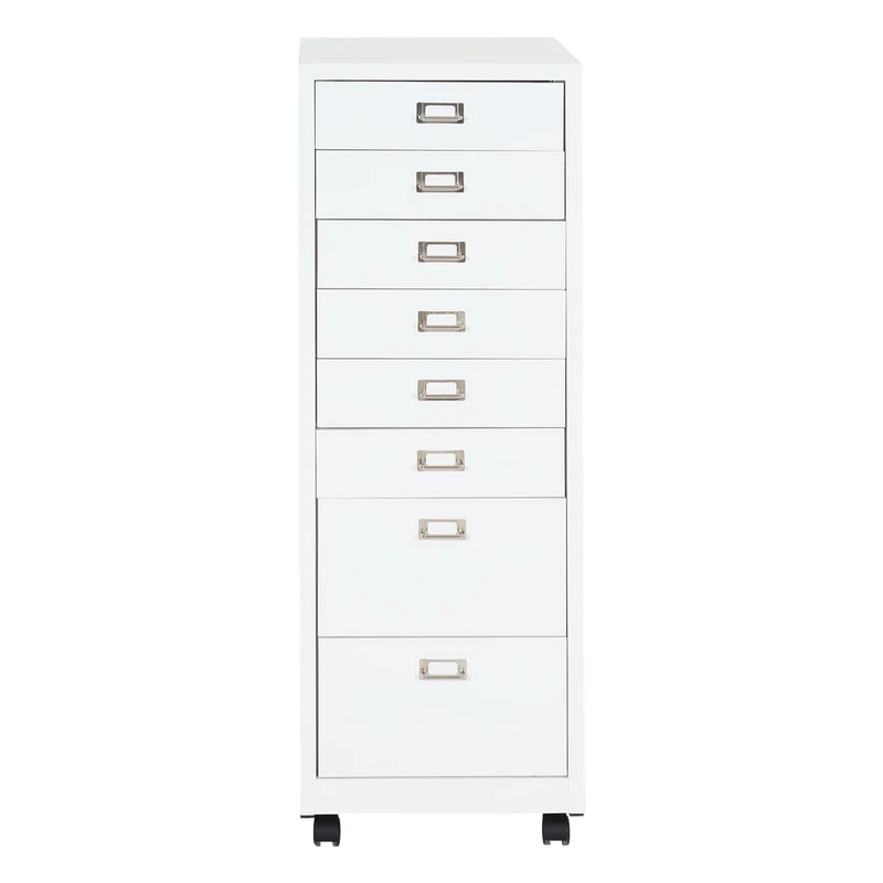 Caisson à tiroirs meuble de bureau 115 x 40 x 41 cm 8 tiroirs en acier blanc 04_0008263
