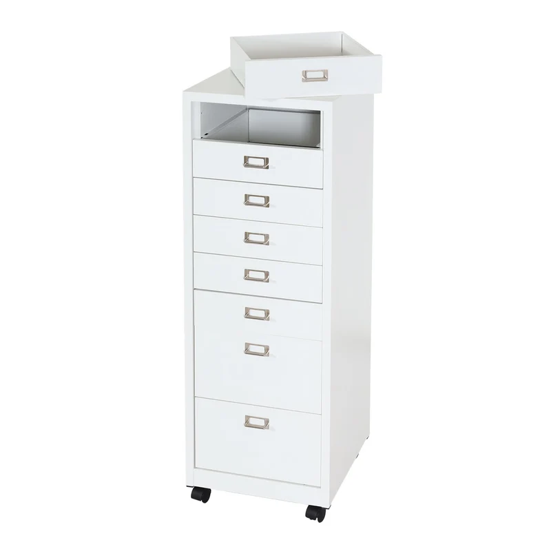 Caisson à tiroirs meuble de bureau 115 x 40 x 41 cm 8 tiroirs en acier blanc 04_0008263