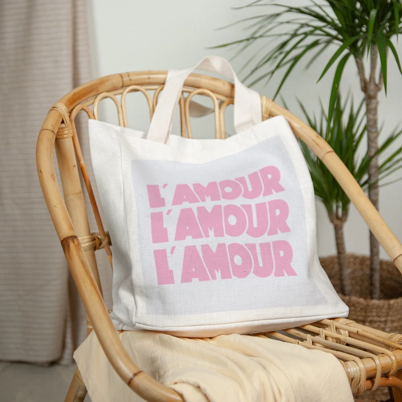 Tote bag Anse en toile L' Amour lavande