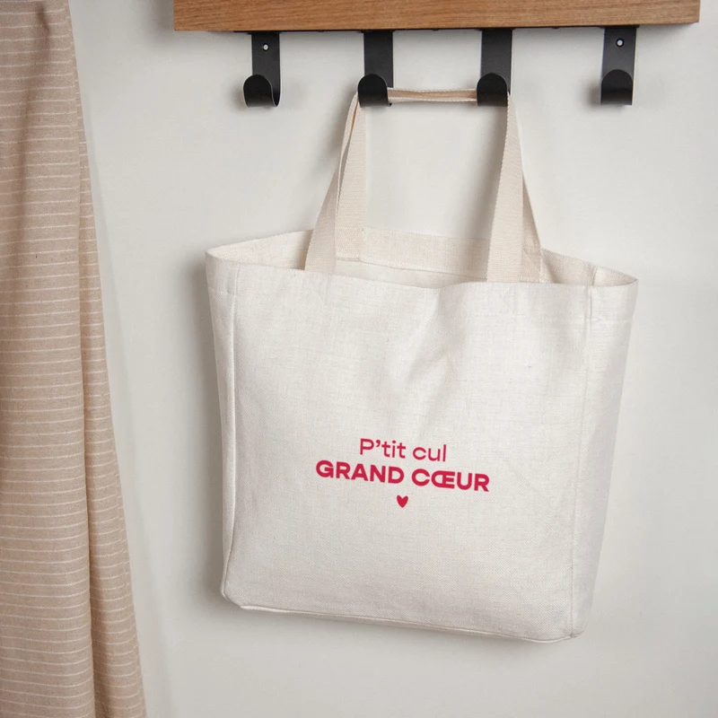 Tote bag Anse en toile Grand Cœur Fuchsia