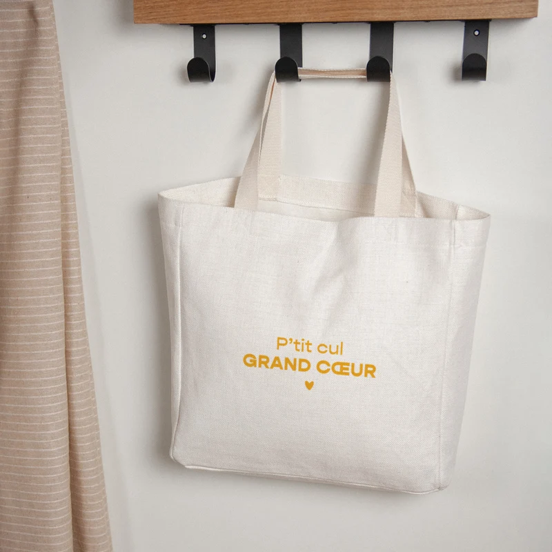 Tote bag Anse en toile Grand Cœur Jaune