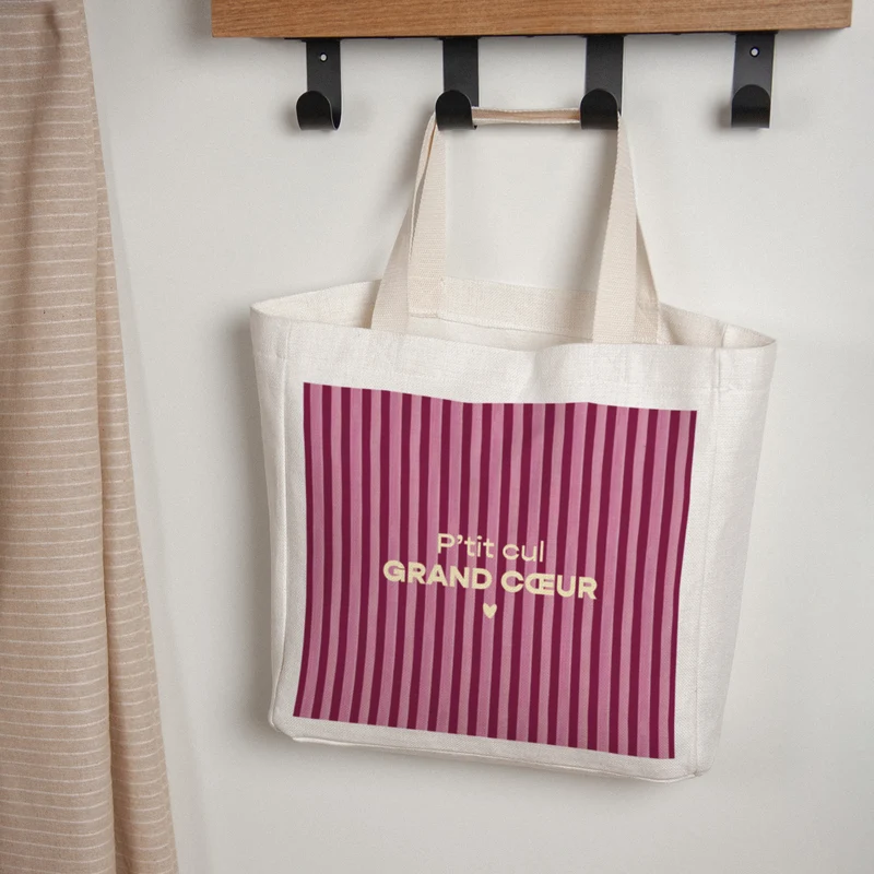 Tote bag Anse en toile Grand Cœur Bordeaux