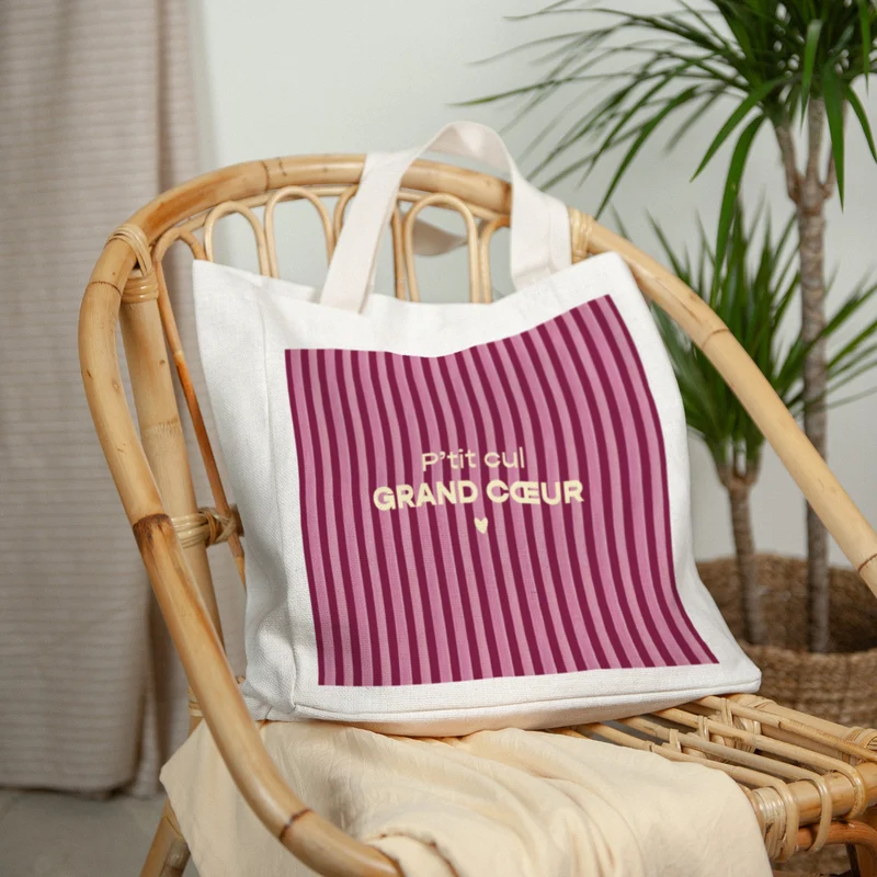 Tote bag Anse en toile Grand Cœur Bordeaux