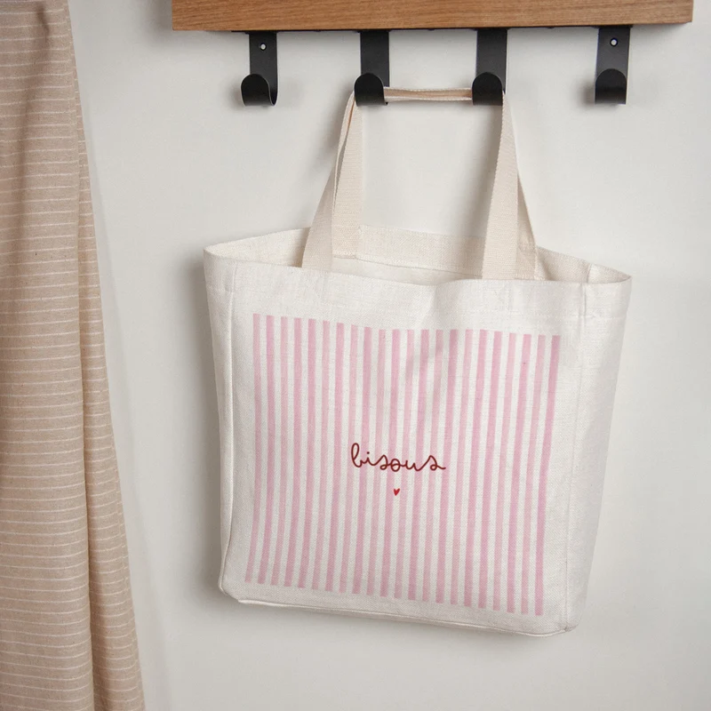 Tote bag Anse en toile Bisous rayures