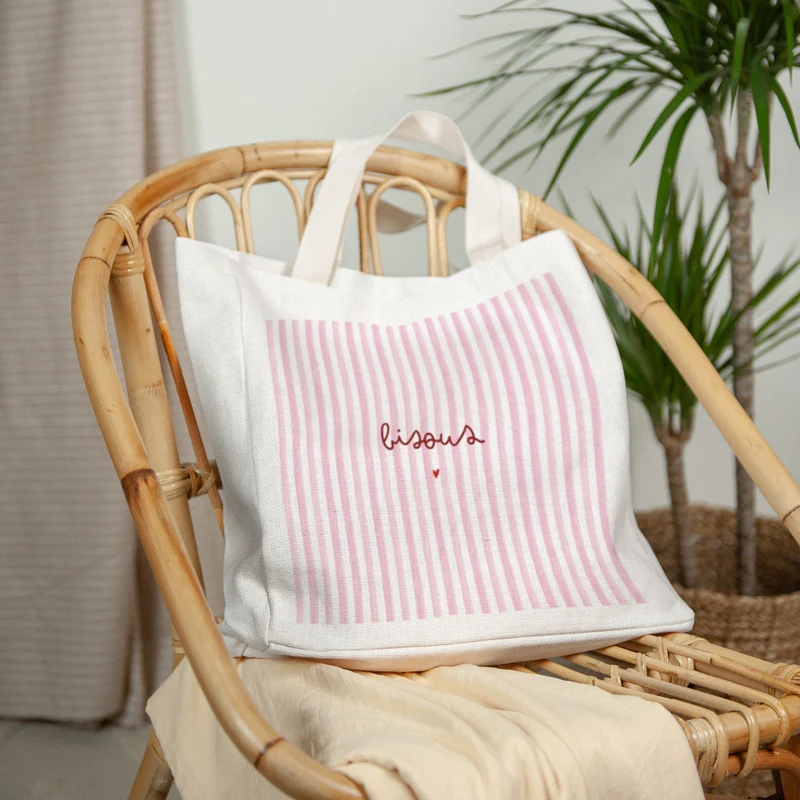 Tote bag Anse en toile Bisous rayures