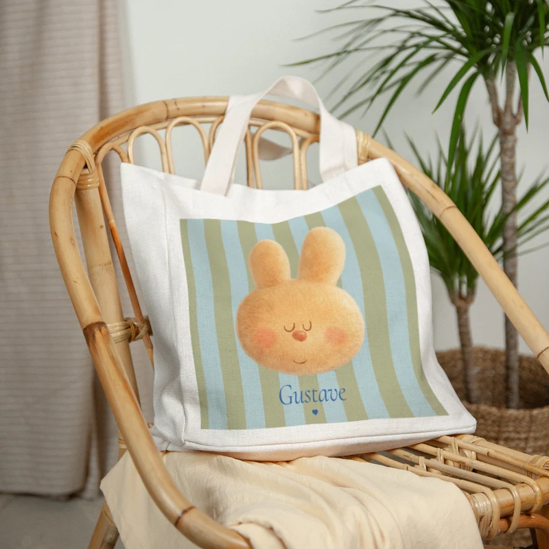 Tote bag Naissance Anse en toile Doudou lapin rêveur
