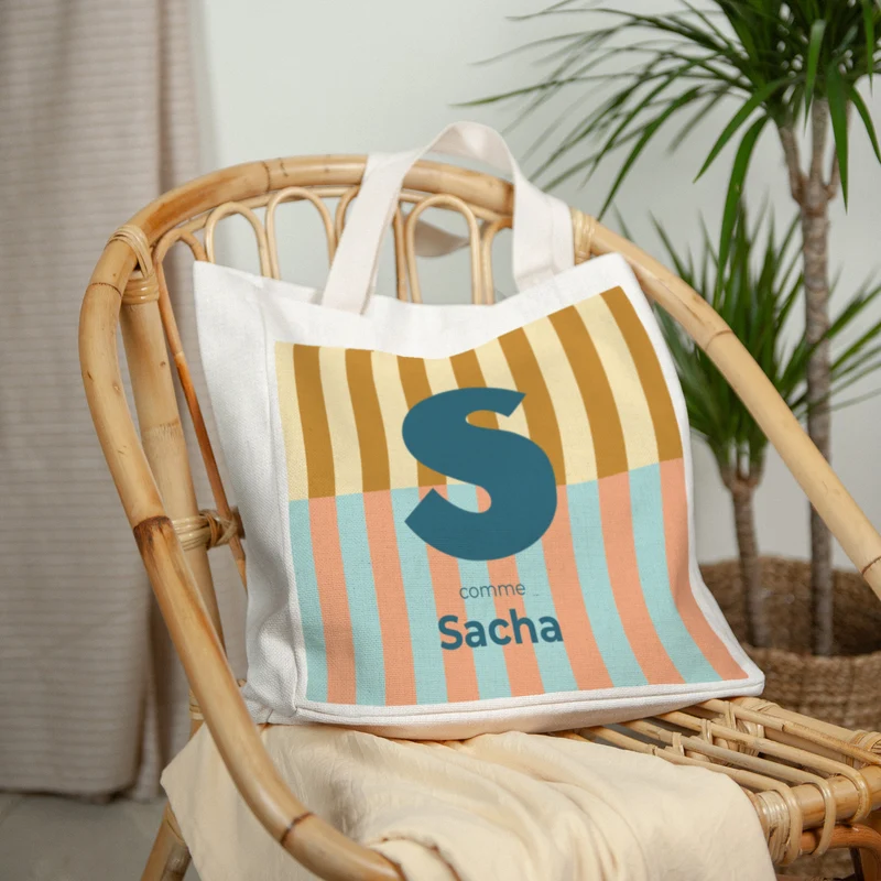 Tote bag Naissance Anse en toile Colorful stripes blue II