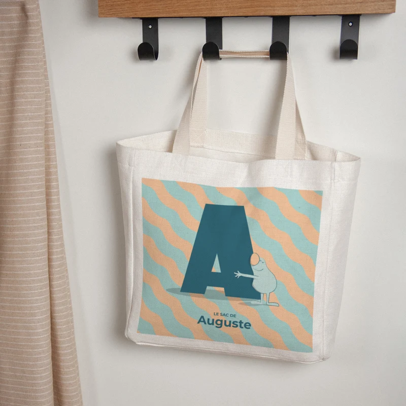 Tote bag Anse en toile Mon initiale d'amour bleu