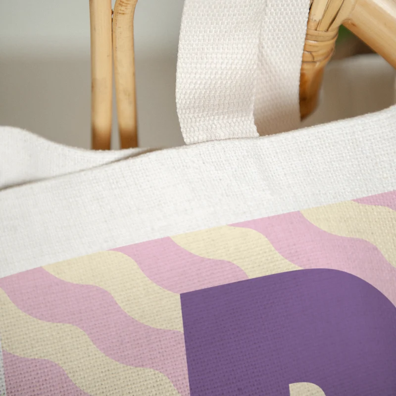 Tote bag Anse en toile Mon initiale d'amour rose