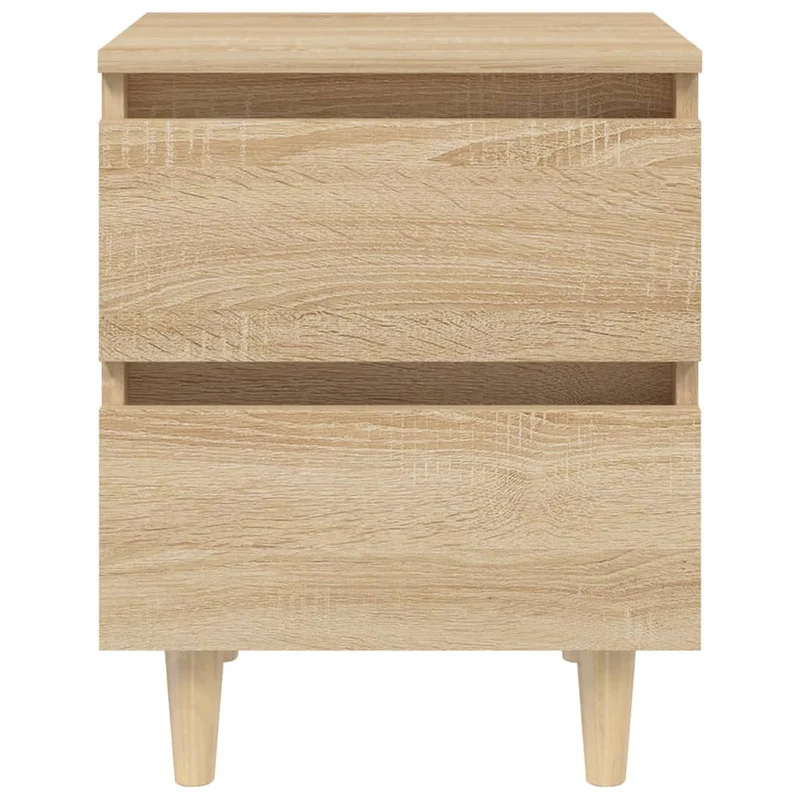 Table de chevet 2 tiroirs avec pieds en pin 40 x 35 x 50 cm bois d'ingénierie couleur chêne DEC033260