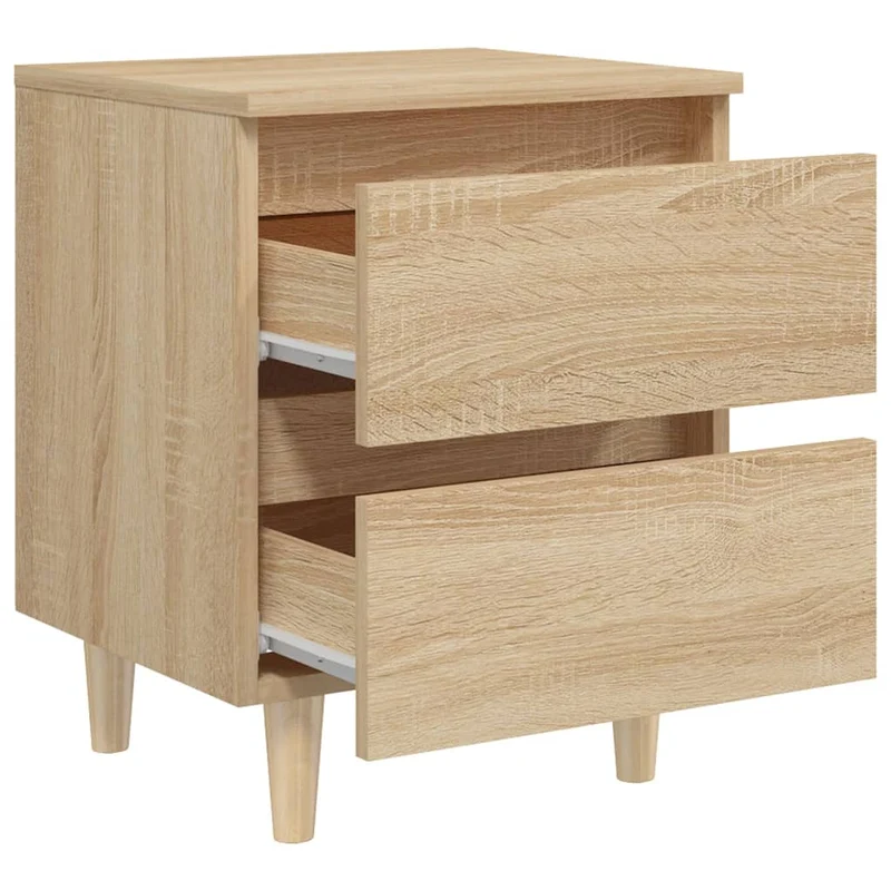 Table de chevet 2 tiroirs avec pieds en pin 40 x 35 x 50 cm bois d'ingénierie couleur chêne DEC033260