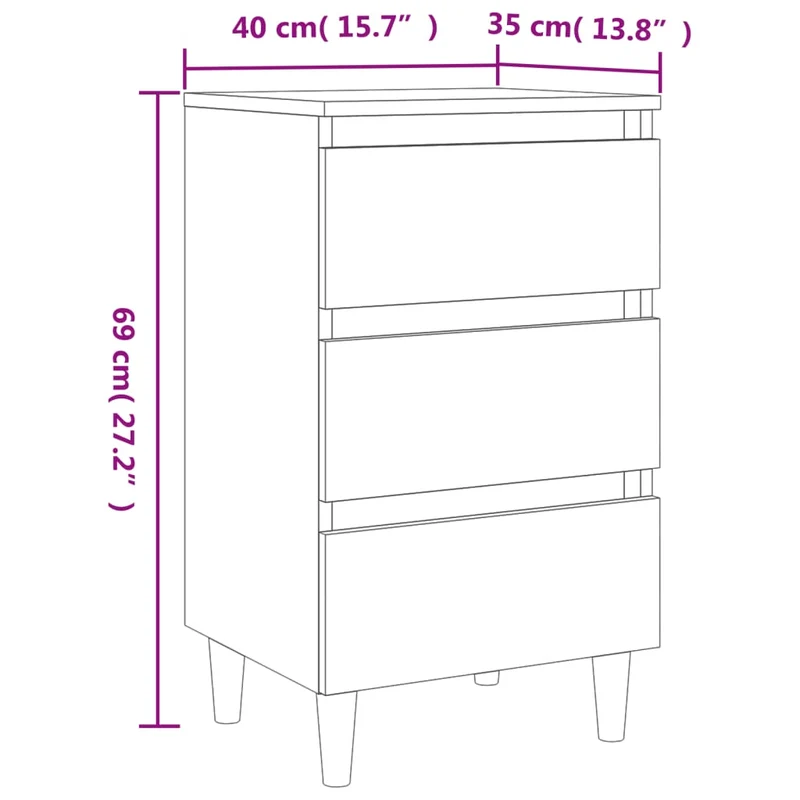 Table de chevet 3 tiroirs 40 x 35 x 69cm bois d'ingénierie marron DEC033220