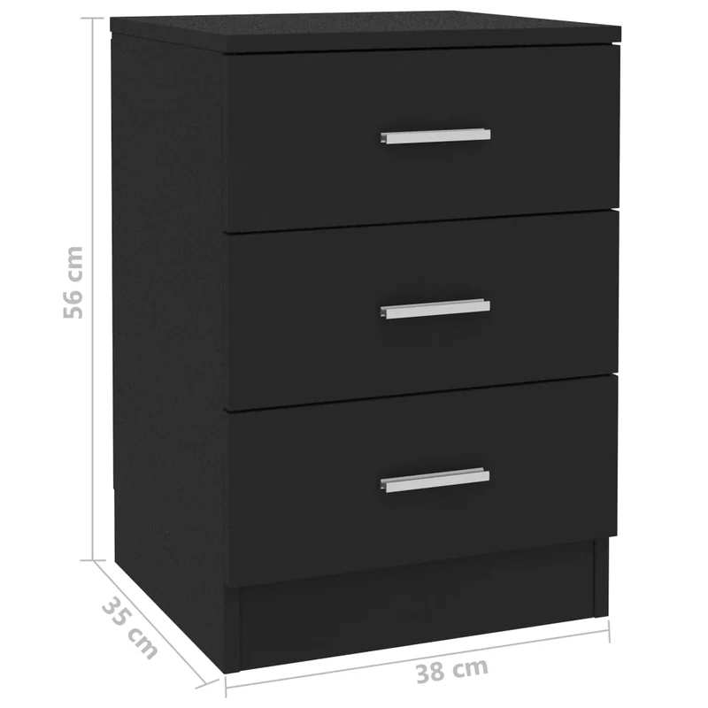 Table de chevet avec 3 tiroirs 38 x 35 x 56 cm bois d'ingénierie noir DEC034380