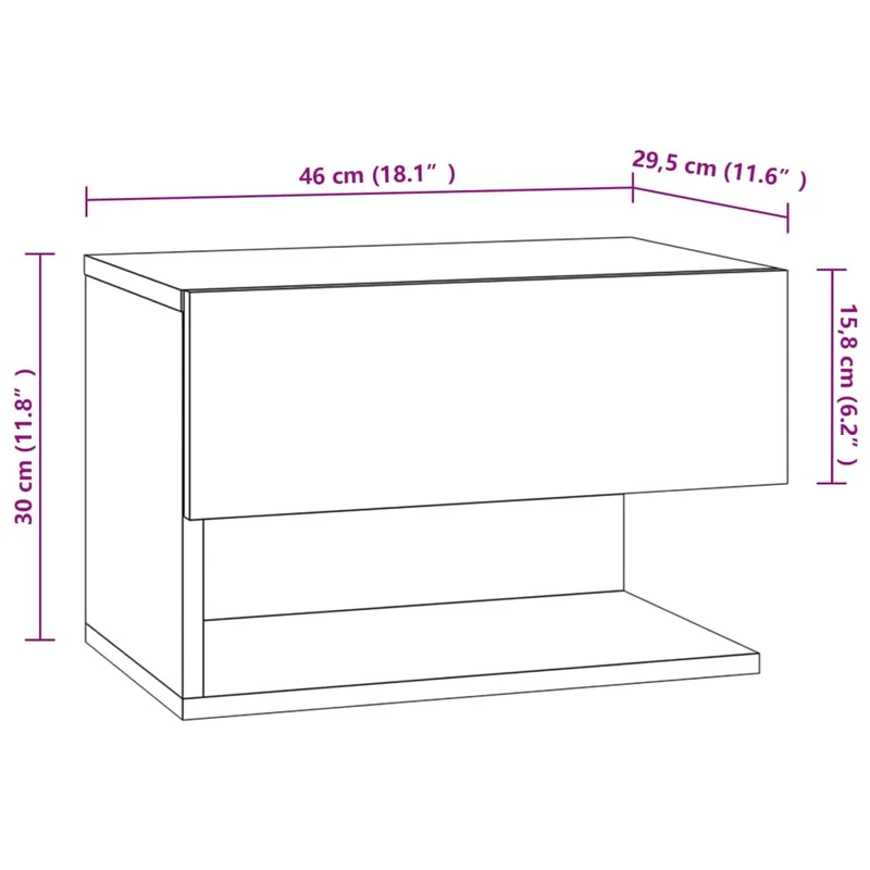 Table de chevet murale 46 x 29,5 x 30 cm bois d'ingénierie gris DEC034324