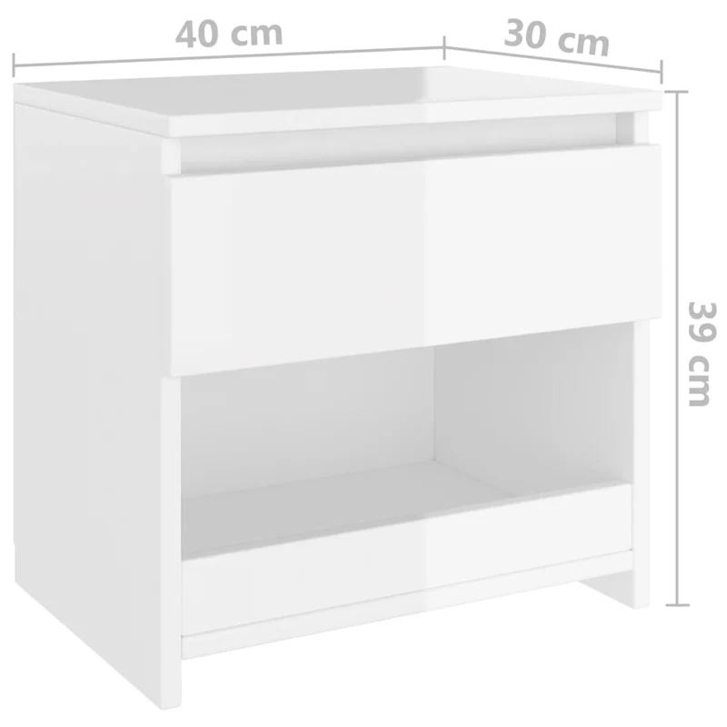 Table de chevet avec tiroir et compartiment 40 x 30 x 39 cm bois d’ingénierie blanc brilliant DEC033445