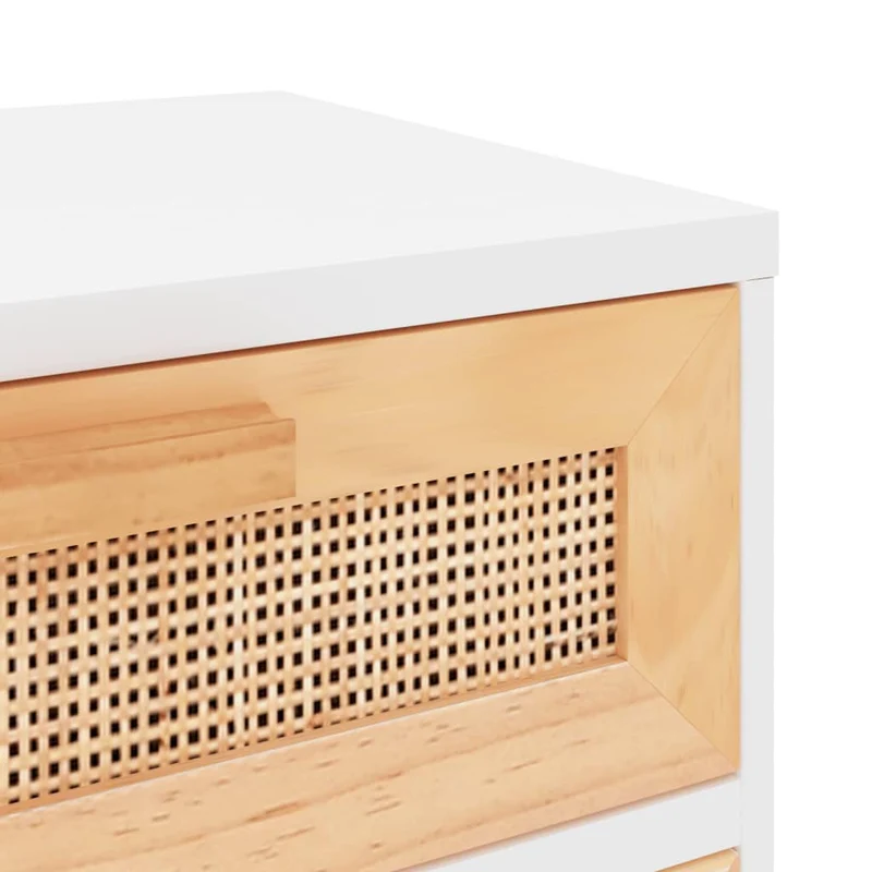 Table de chevet avec tiroir et compartiment en bois de pin blanc et rotin naturel DEC033434