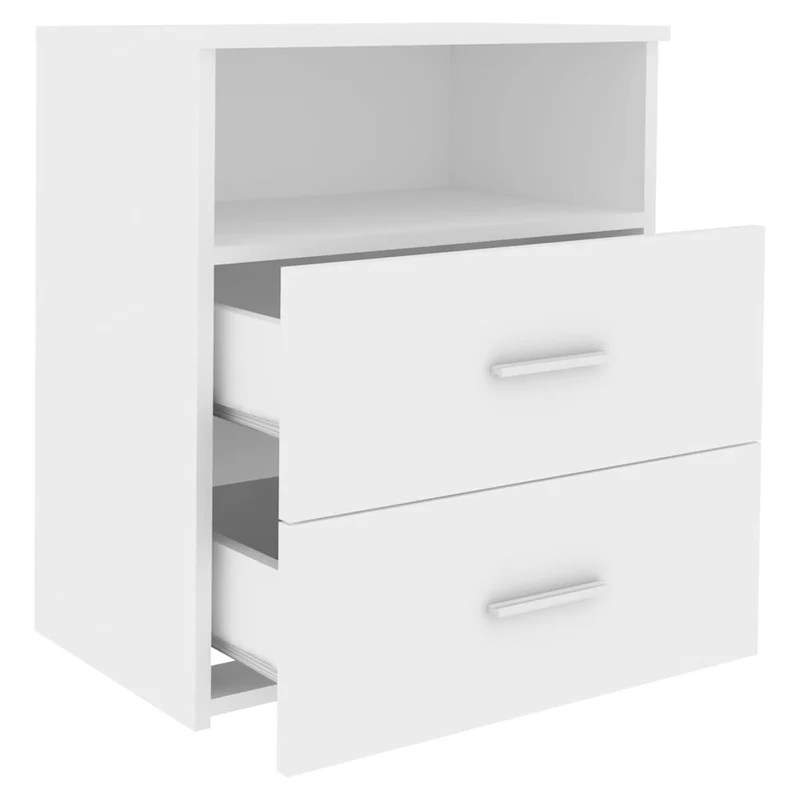 Table de chevet petit meuble d'appoint avec tiroirs 50 x 32 x 60 cm bois d'ingénierie blanc DEC033414