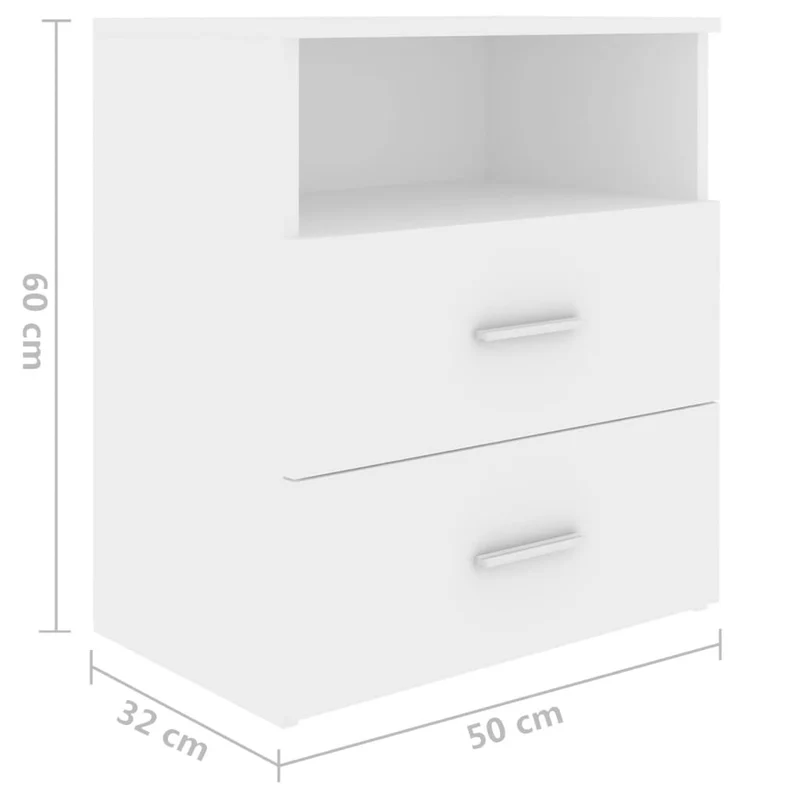 Table de chevet petit meuble d'appoint avec tiroirs 50 x 32 x 60 cm bois d'ingénierie blanc DEC033414
